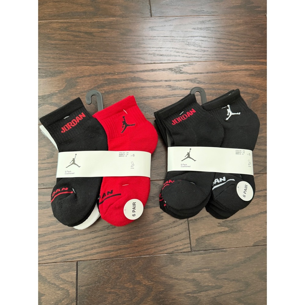 Jordan Ankle Cushioned Socks 12 Pair Pack Black Red White Grey Mens 6-8 Wmn 6-10